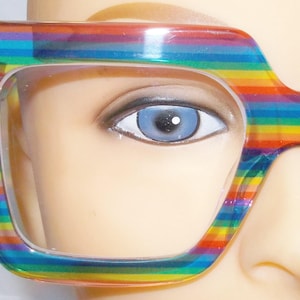 2.50 Rainbow Striped Square Reading Glasses: Funky Readers +2.50
