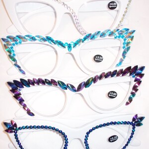 Reading glasses fabulous white rhinestone cat eye readers 4 styles and strengths free US shipping