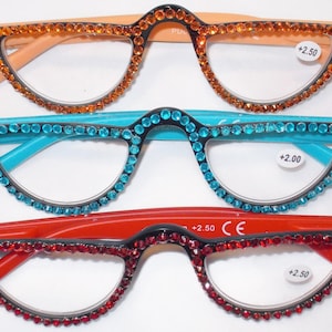 Okulary do czytania w kształcie półksiężyca z oprawką ozdobioną kryształkami, trzy rodzaje oprawek, trzy kolory, darmowa wysyłka w USA