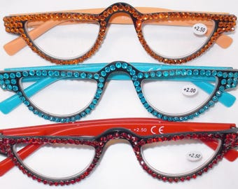 Leesbril halve maan onder de rand strassteenlezers drie sterktes en 3 kleuren gratis verzending in de VS