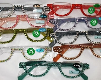 HALF MOON Rhinestone Half-Rim Reading Glasses: Mask-Friendly Readers