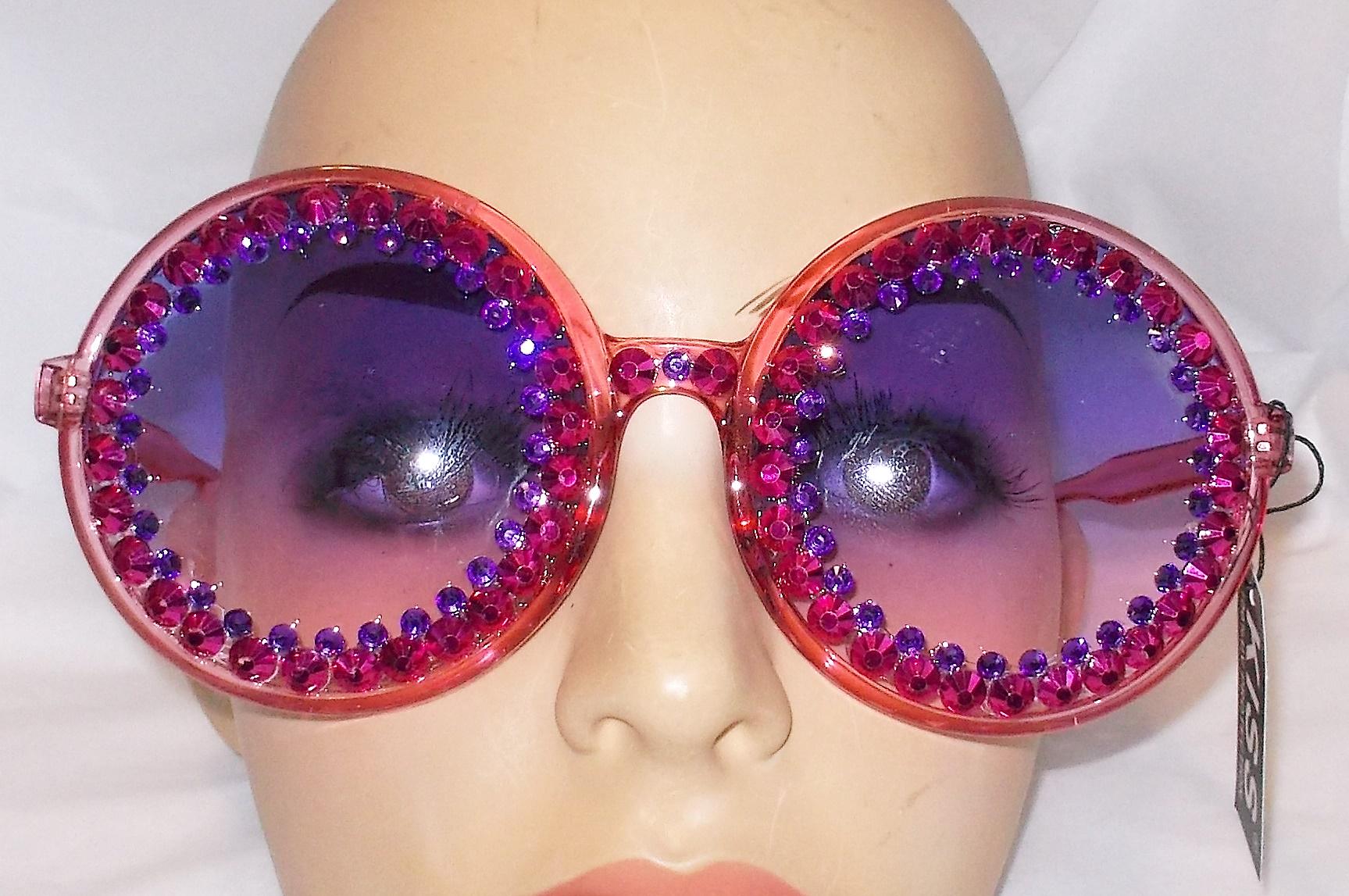 SALE Oversized Round Rhinestone Sunglasses: Purple & Pink - Etsy display picture 1