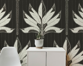 Tapeta w stylu art déco z palmami: metaliczna, złota, samoprzylepna