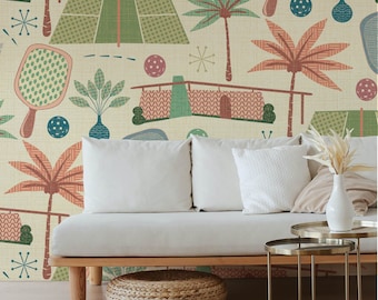 Tapeta Pickle Ball Peel and Stick w stylu Mid-Century Modern, DIY, ściana akcentowa, przyjazna dla najemców