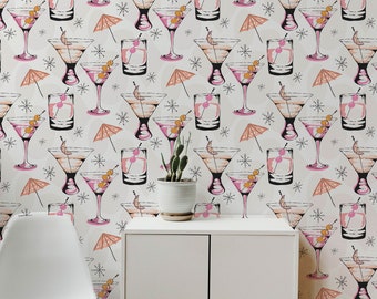 Tapeta samoprzylepna Retro Cocktail: Róż w stylu Mid-Century Modern Bubblegum