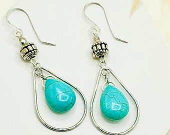 Turquoise Earrings, Turquoise Jewelry, Silver Turquoise Teardrop Earrings, Dangle Earrings, Gemstone Teardrop Earrings, December Birthstone