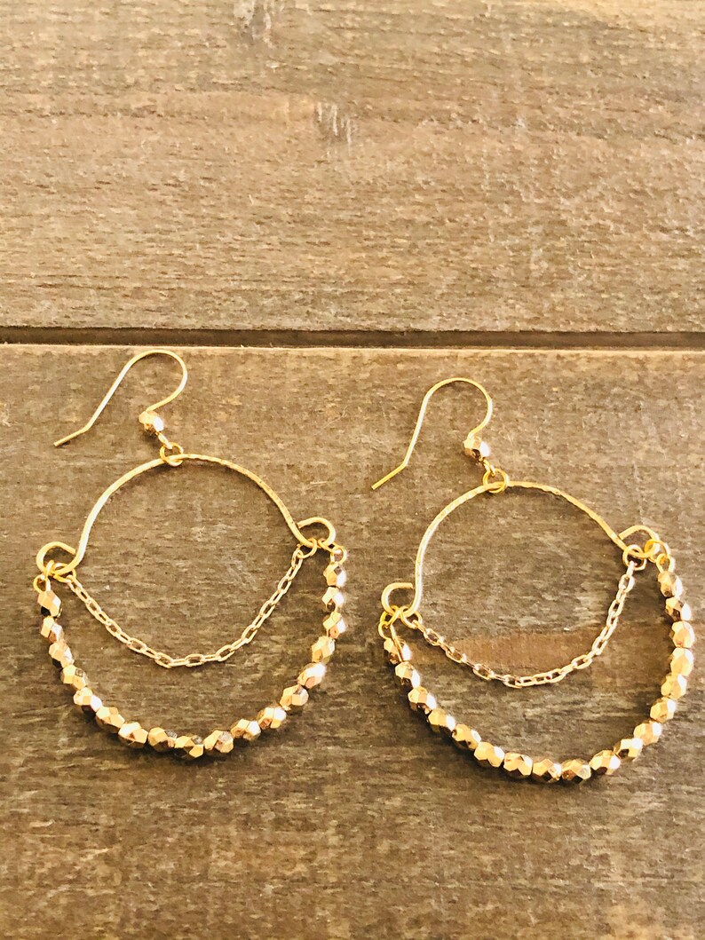 Boho Hoop Earrings Gold Hoop Earrings Round Boho Earrings Beaded Hoop Earrings Gift for Her Gold Boho Earrings Boho Beaded Earrings