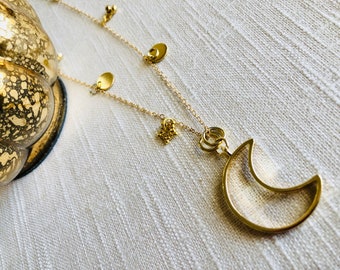 Moon Necklace Gold, Crescent Moon Necklace, Long Necklaces for Women, Long Layering Necklace, Luna Necklace, Boho Necklace Long, Gift