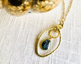 Long Gold Pendant Necklace for Women, Labradorite Necklace, Pendant Necklace Gold, Long Necklaces for Women, Gift for Her, Birthday Gift