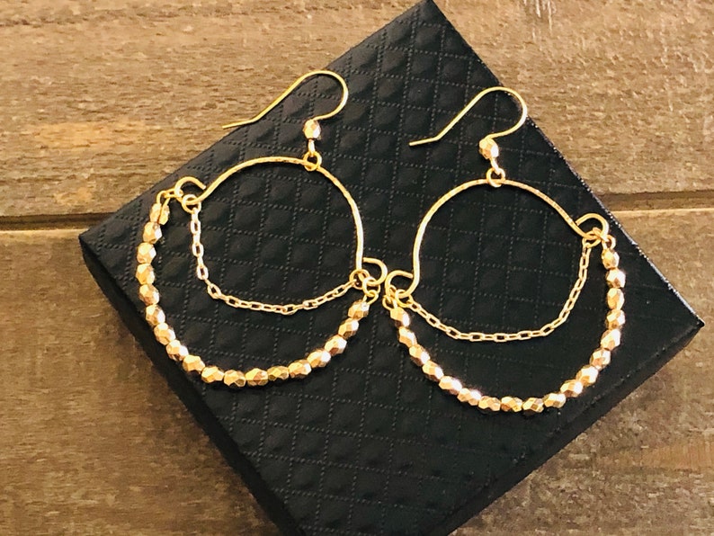 Boho Hoop Earrings Gold Hoop Earrings Round Boho Earrings Beaded Hoop Earrings Gift for Her Gold Boho Earrings Boho Beaded Earrings