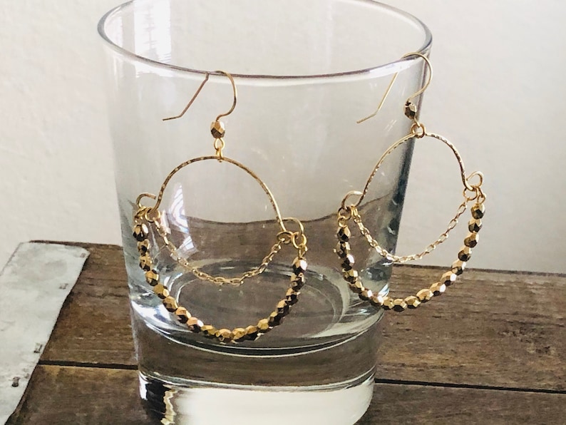 Boho Hoop Earrings Gold Hoop Earrings Round Boho Earrings Beaded Hoop Earrings Gift for Her Gold Boho Earrings Boho Beaded Earrings
