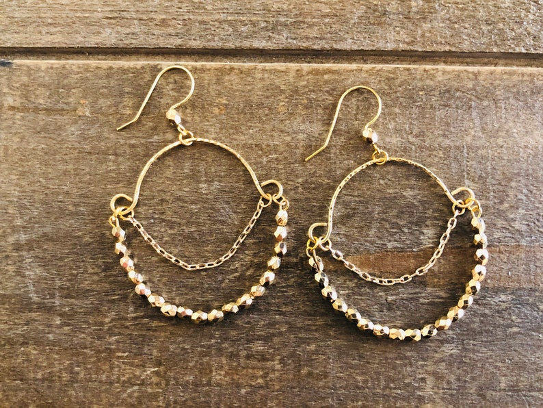 Boho Hoop Earrings Gold Hoop Earrings Round Boho Earrings Beaded Hoop Earrings Gift for Her Gold Boho Earrings Boho Beaded Earrings