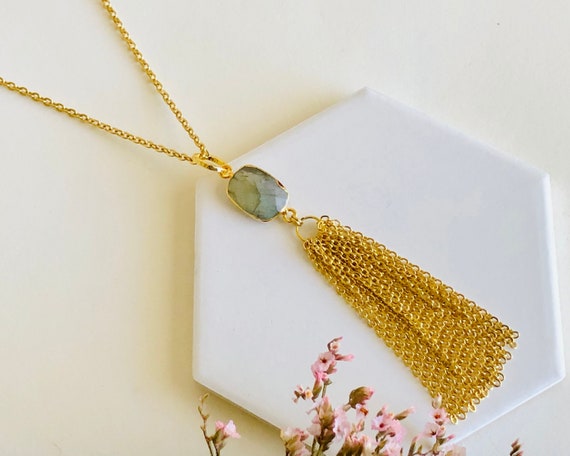 Womens gold tassel necklace sale