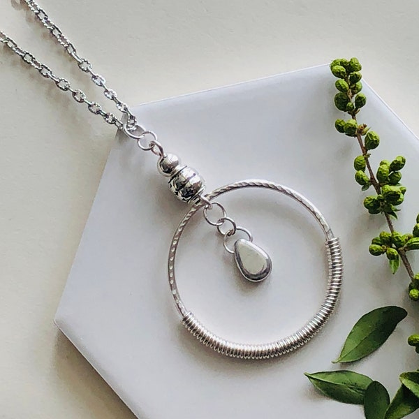 Open Circle Necklace, Long Necklaces for Women, Long Silver Layering Necklace, Gift, Pendant Necklaces for Women, Silver Long Necklace