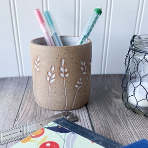 Ceramic pencil holder,  Textured Ceramic Vessel, Modern Rustic Home Decor, Neutral Decor.