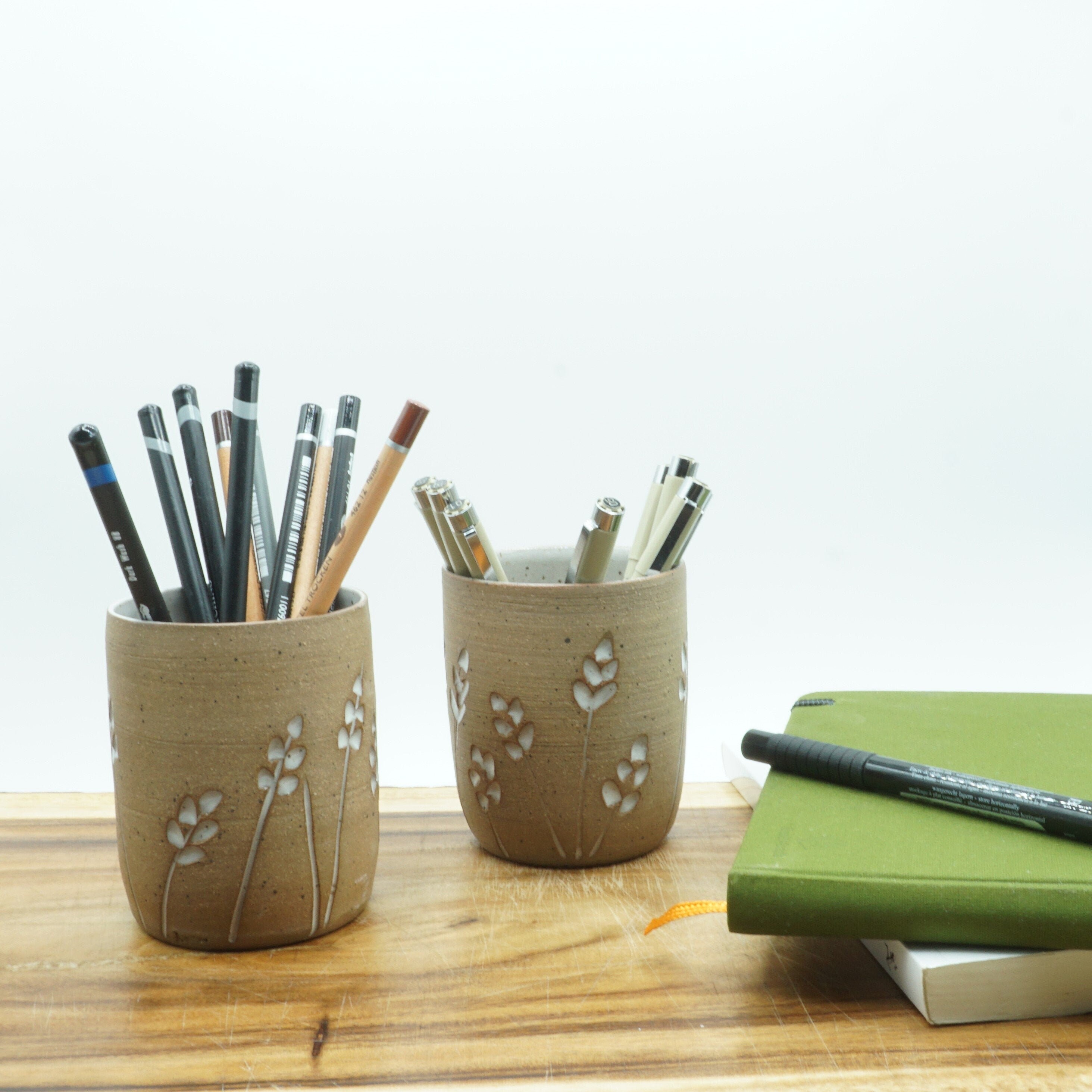 Carved handmade ceramic vase Pencil holder. Etsy