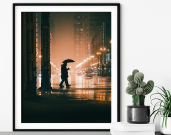 Chicago Print, Wall Art, Fine Art Print, Color Photograph, Chicago Photograph, Large Wall Art Print, Cityscape, Night Light, Rain, Urban