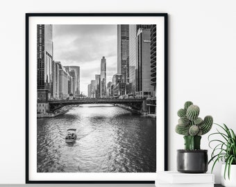 Chicago River, Black and White, Chicago Photograph, Wall Art, Fine Art Print, Urban, City, Chicago Print, Large Wall Art Print, Cityscape