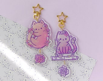 Galaxy Kitten | Glitter Akryl, Dubbelsidiga Nyckelringar, Kattnyckelring, Kattnyckelring