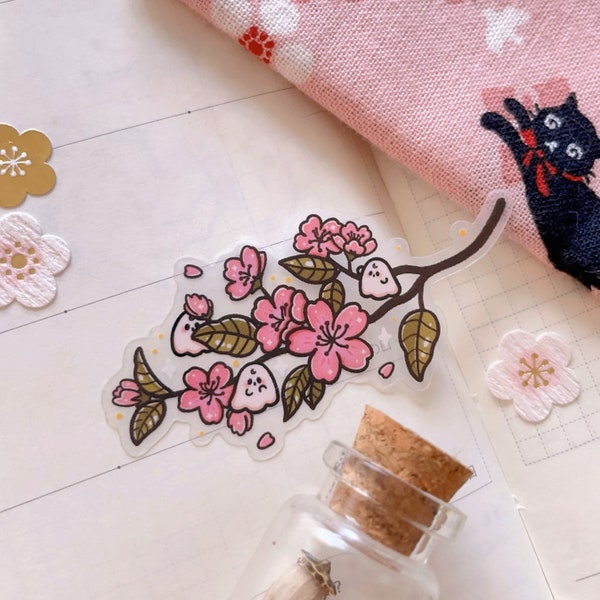Clear Vinyl Sticker | Sakura Ghost, Waterproof, Vinyl, Journaling, Planners, Bujo, Laptop