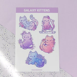 Hoja de pegatinas con diseño de gatitos y brillos, hoja de pegatinas, pegatinas de gatos, pegatinas de flores, pegatinas estéticas