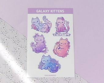 Gloss Sticker Sheet | Galaxy Kittens, Cat Stickers for Planning, Journaling, Crafts and Decor