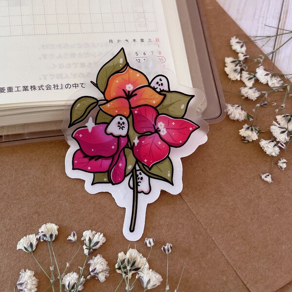Boogainviella | Clear Vinyl sticker, Clear sticker, Cute sticker, Flower sticker