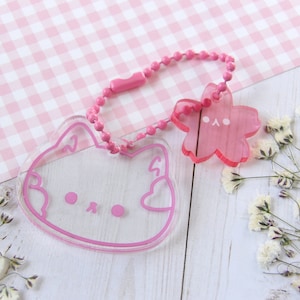 Sakura Kitten | Acrylic Ball Chain Charm, Pink charm, charm, keychain, acrylic keychain