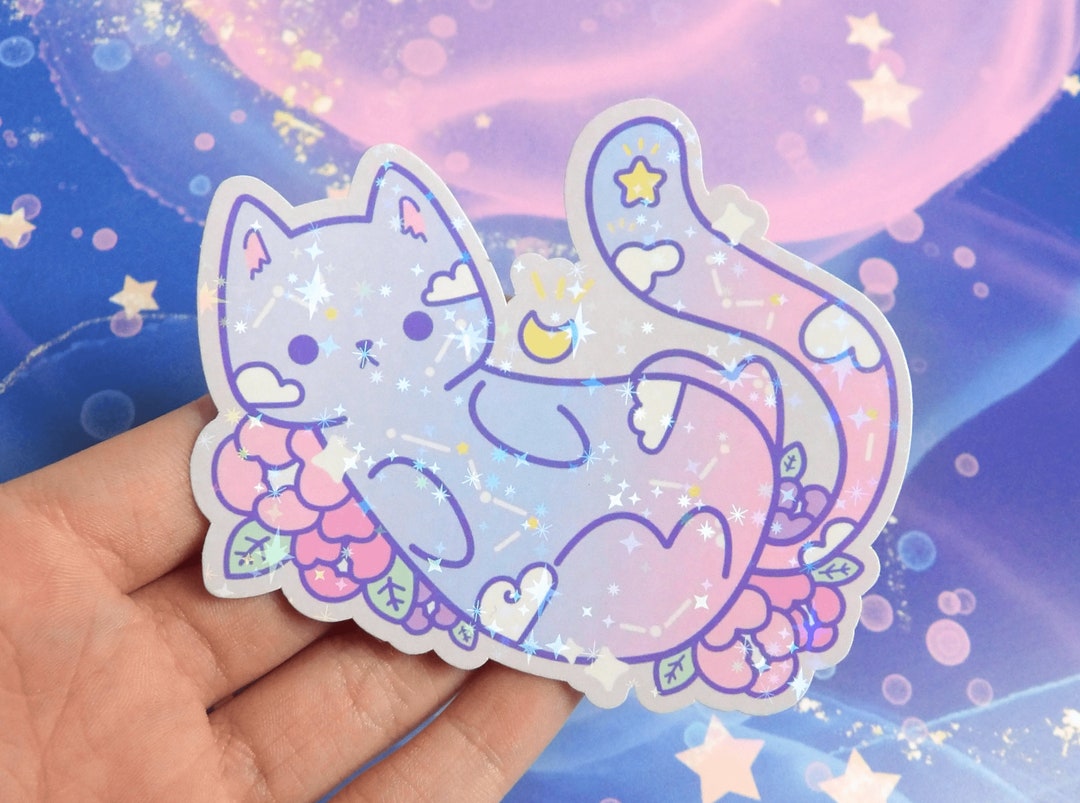 Aesthetic Galaxy Kitty Sparkle Sticker Etsy