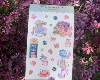 Glitter Sticker Sheet | Summer Fantasy, Ghibli Inspired Stickers for Planning, Journaling, Crafts and Decor
