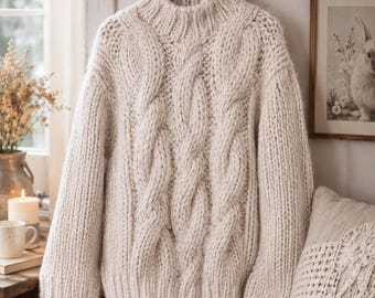Hand Knit Chunky Oversized Celtic Irish wool Cable Sweater