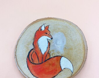 fox wood burn coaster/ wood burning craft