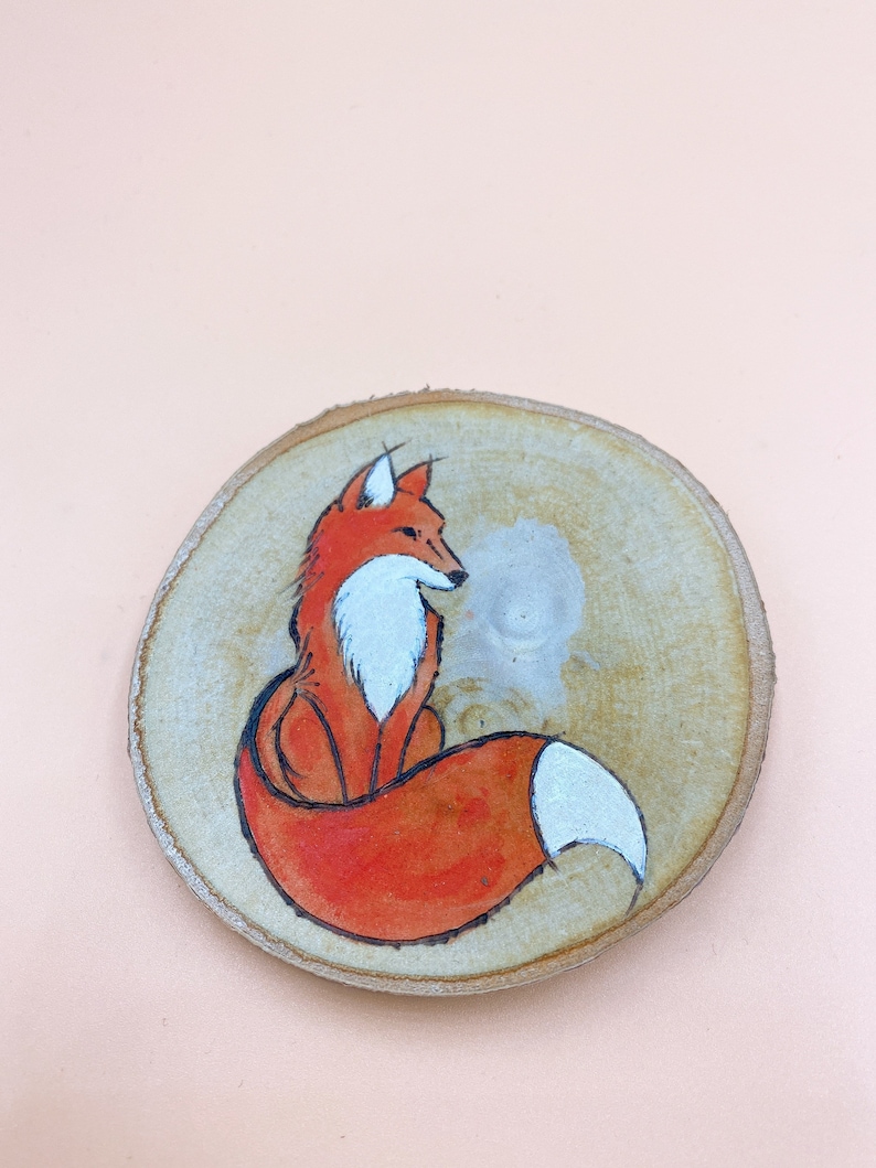 fox wood burn coaster/ wood burning craft image 1