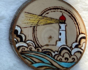 Ocean elements wood burn coaster