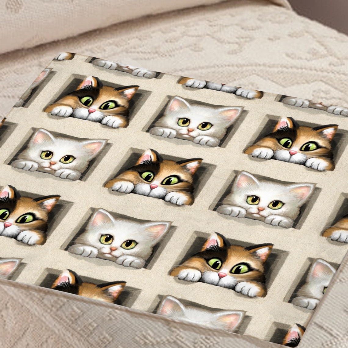 Cat Blanket Warm Fleece Throw Cute White and Calico cats Etsy
