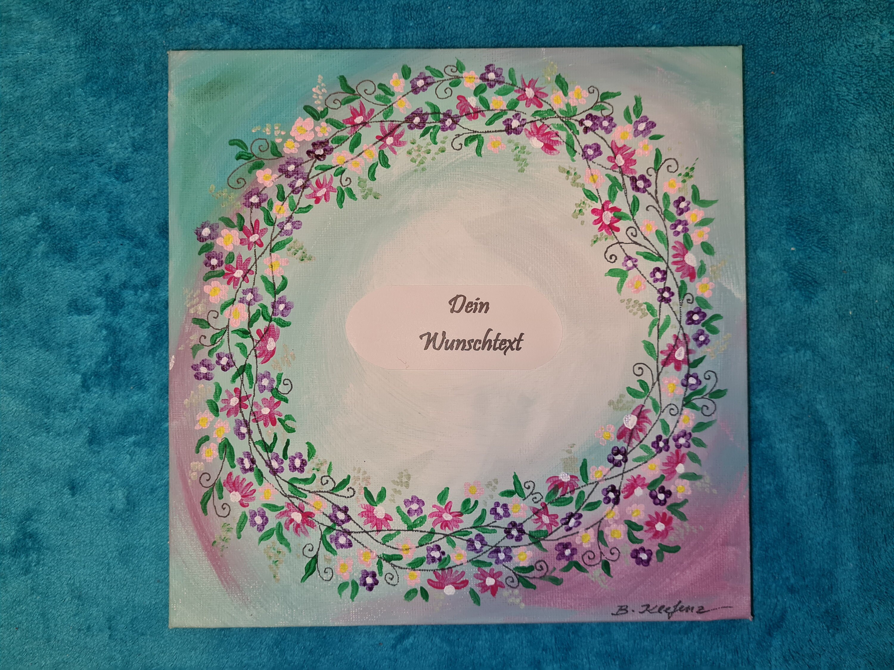 Leinwand Bild Sprüche DEIN WUNSCHTEXT Liebe Zuhause Blumenranke Acryl