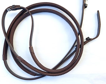 Brown Leather Reins, Horse Reins, Brown Leather Bridle, Reins For Horses, Leather Horse Tack, Rubber Horse Reins, Showjumping Reins