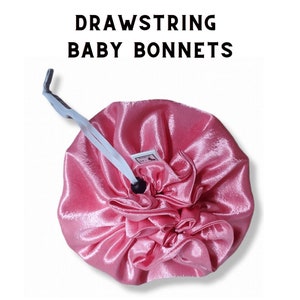 Drawstring Baby Bonnet,Satin Baby Bonnet,Reversible Bonnet,Baby Satin Bonnet for Girls , Adjustable Infant Bonnet for Curly Hair