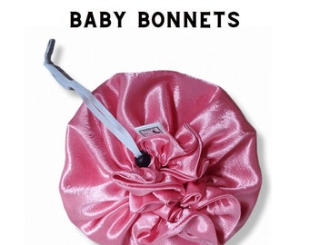 Drawstring Baby Bonnet,Satin Baby Bonnet,Reversible Bonnet,Baby Satin Bonnet for Girls , Adjustable Infant Bonnet for Curly Hair