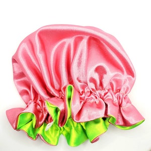 Bonnet réversible, Bonnet soyeux, Bonnet pour bébé, Bonnet à cordon, Bonnet bicolore, Bonnet en satin, Fait main, Fruit du dragon
