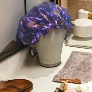 Purple floral Satin Bonnet, Satin Adults Bonnets ,Adjustable Bonnet,Silk Sleep Set,