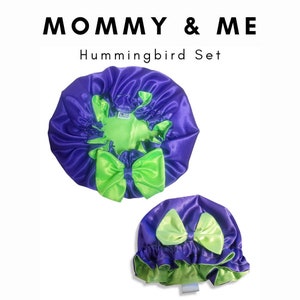 Hummingbird Mommy and Me Bonnet Set, Baby Bonnet, Adult Bonnet, Bonnet,Drawstring  Bonnet,Satin Bonnet,Silk Bonnet,