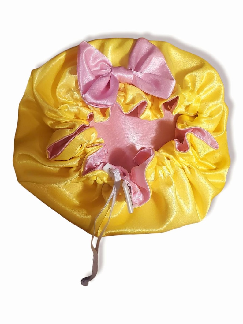 Light Pink and Yellow Bonnet With Bow image 3