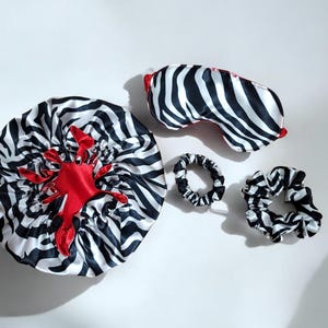 Zebra Print, Satin Adults Bonnets, Eye Mask, Scrunchy ,Adjustable Bonnet,Silk Sleep Set,