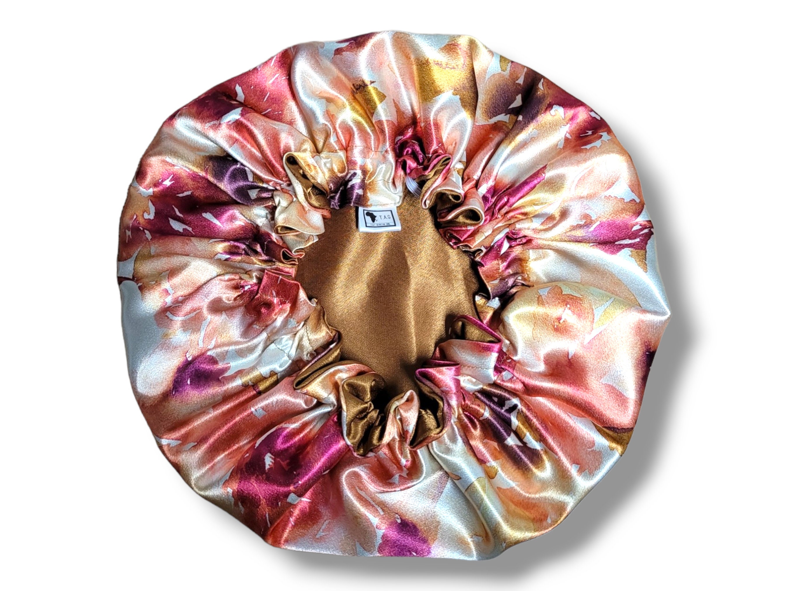 Gold Floral Print Satin Bonnet, Satin Adults Bonnets ,Adjustable Bonnet,Silk Sleep Set,