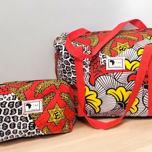 Reisetaschen-Set, Reisetasche, Kosmetiktasche, Taschenset, Reisetasche, Wochenendtasche, Seesack, Schminktasche, afrikanischer Druck