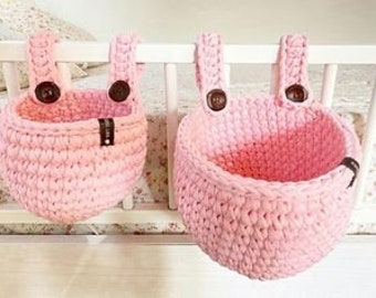 hanging basket pattern-crochet hanging basket-organization basket-crochet pattern for beginners-baby room baskets-DIY crochet basket