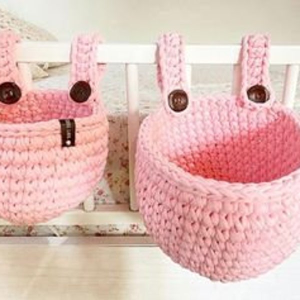 hanging basket pattern-crochet hanging basket-organization basket-crochet pattern for beginners-baby room baskets-DIY crochet basket