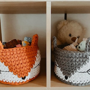 Корзина лиса&волк,crochet basket,ВИДЕО урок,Корзина для вязания крючком для детского декора, корзина для хранения, корзина для игрушек,