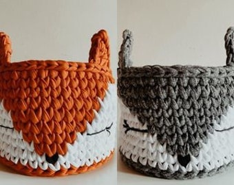 Корзина лиса&волк,crochet basket,ВИДЕО урок,Корзина для вязания крючком для детского декора, корзина для хранения, корзина для игрушек,